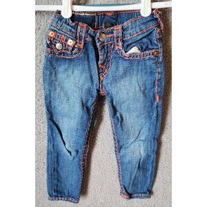 True Religion Girls Julie Super T Coral Stitching Blue Jeans Toddler Girls Sz 4